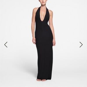 SOFT LOUNGE DEEP PLUNGE HALTER LONG DRESS
ONYX